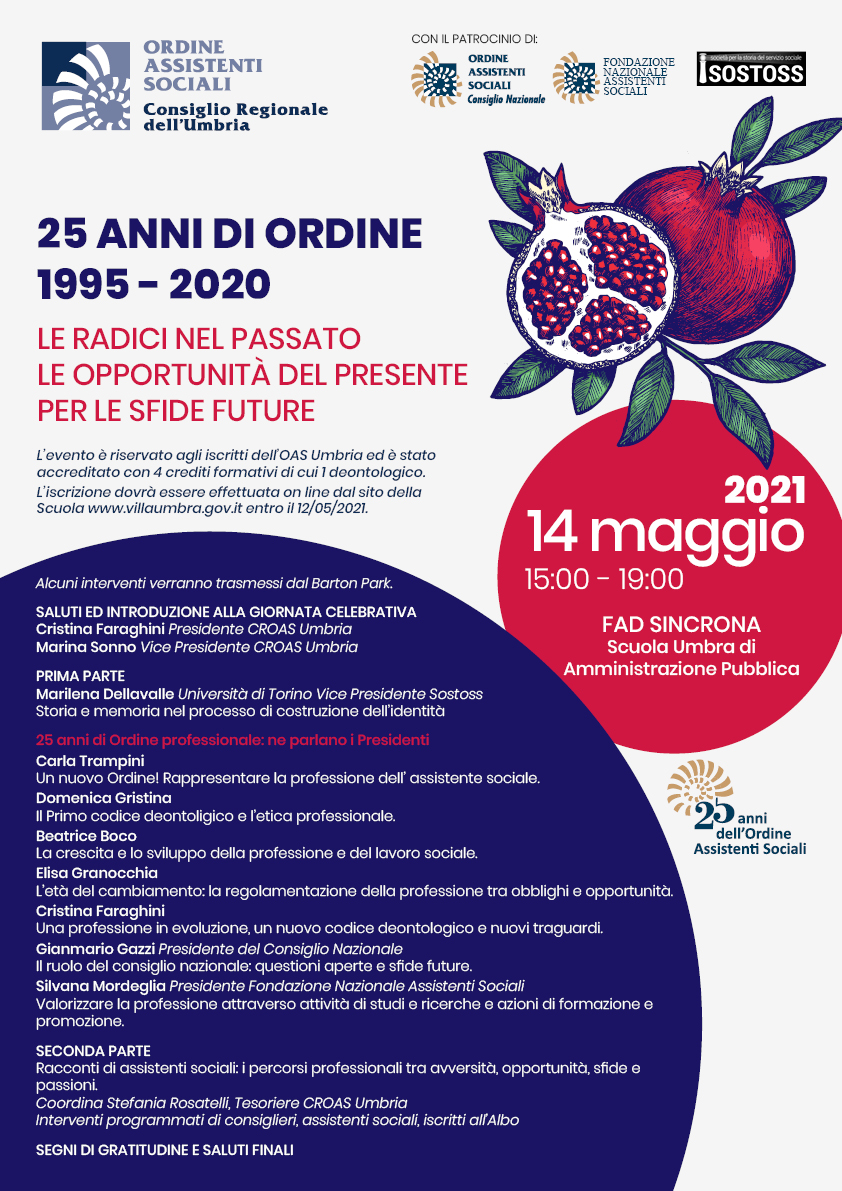 SAVE THE DATE: 14 maggio 2021 Celebrazioni per i 25 ANNI dell'Ordine