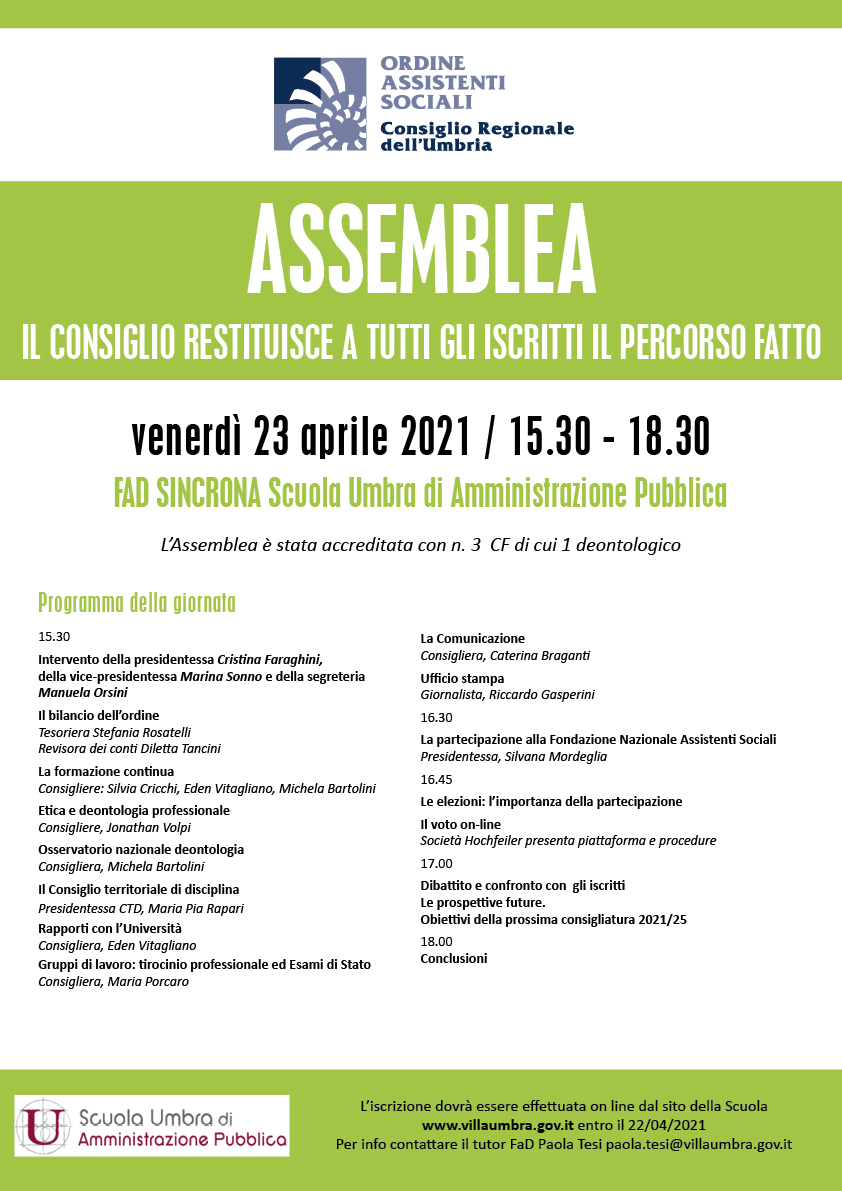 SAVE THE DATE: 23 aprile 2021 ASSEMBLEA CON GLI ISCRITTI