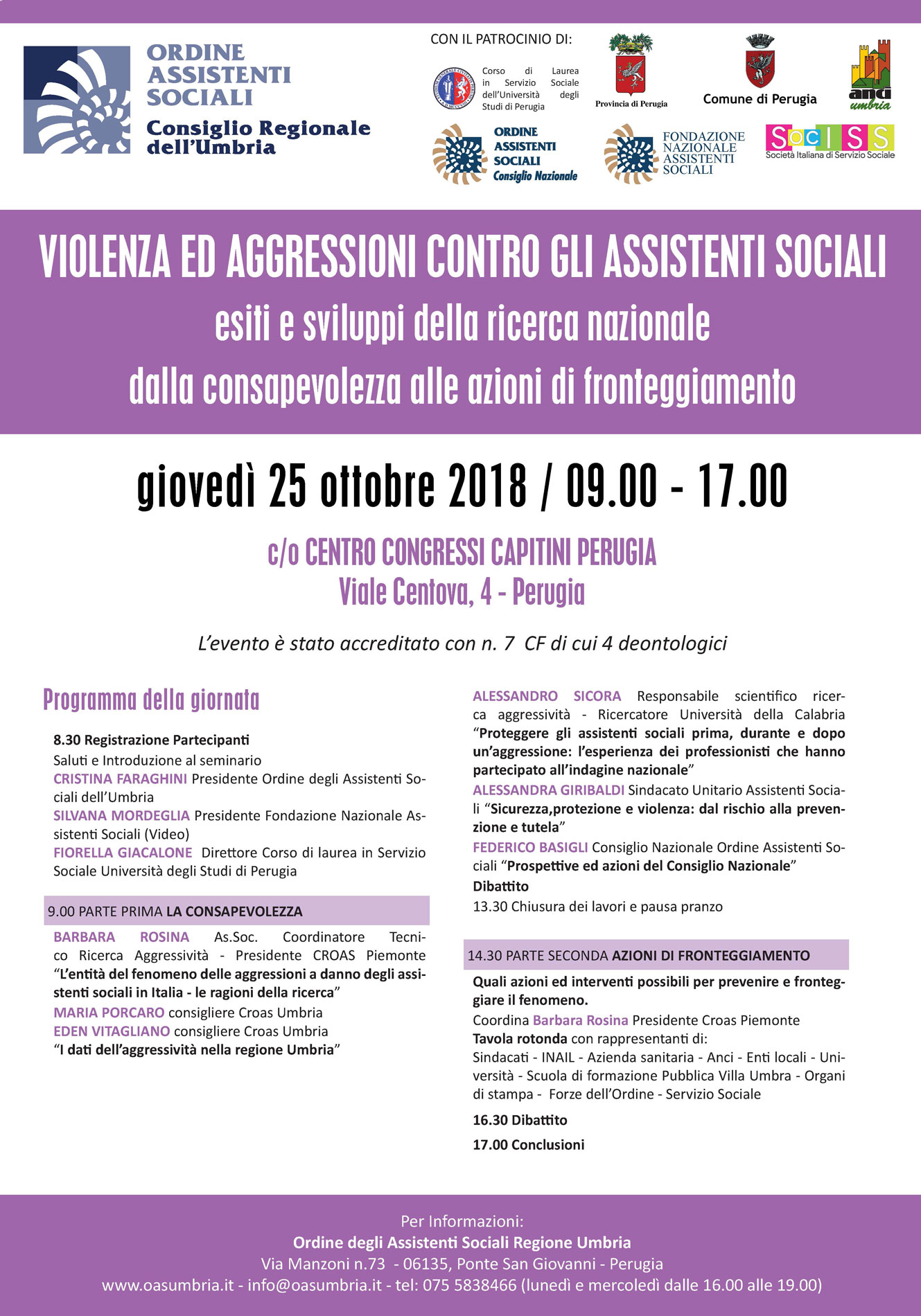 Seminario sull'aggressività nei confronti degli assistenti sociali organizzato dal CROAS Umbria