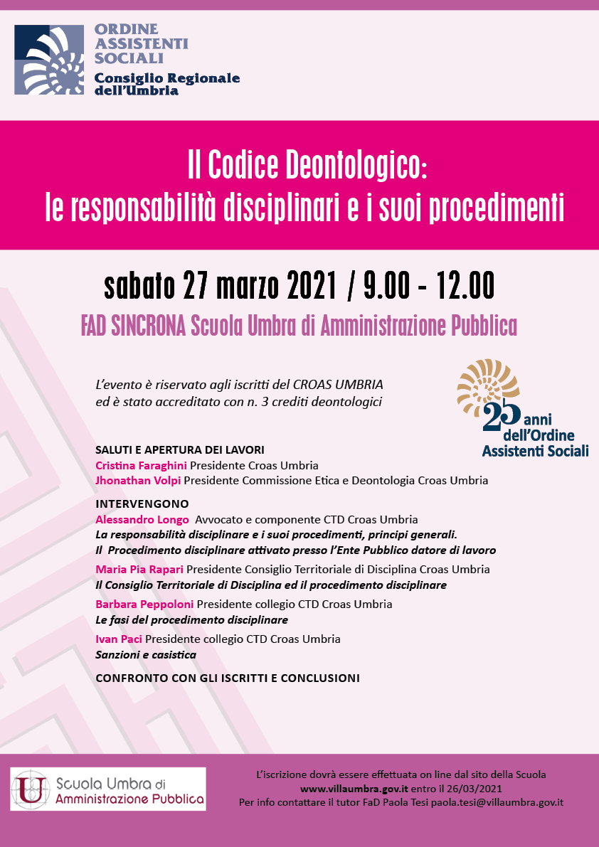 SAVE THE DATE: 27 MARZO 2021 Il Codice Deontologico: le responsabilità